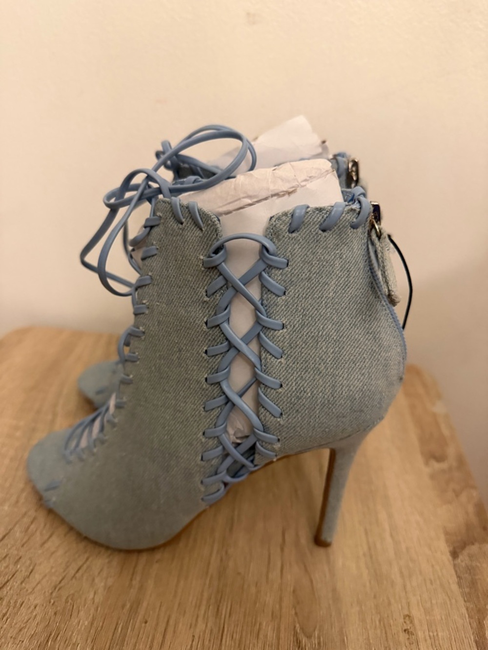 Forever 21 Blue Jean lace up Peep Toe heels Brand NEW